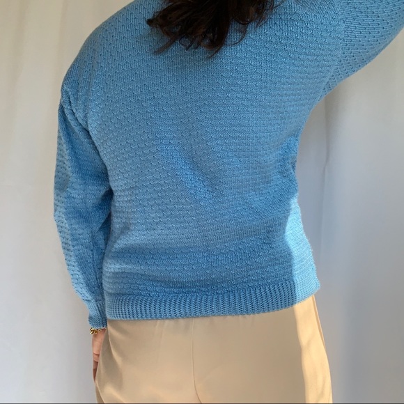 Vintage Sky Blue Subtle Sunflower Chunky Sweater M - Picture 5 of 5